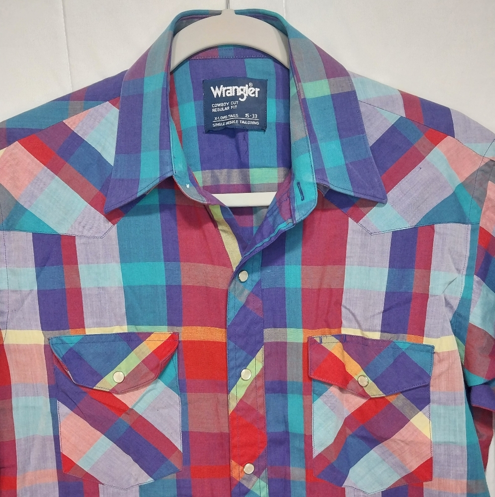 Wrangler VTG Men's Multicolor Pearl SnapShirt Cowboy Cut X Long Tails Size 15-33